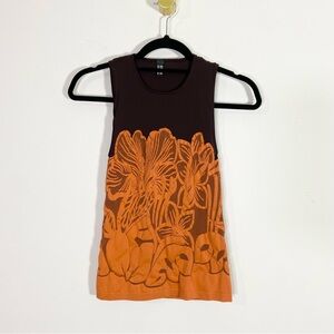 Wolford Individal Mix Brown Orange Floral Print Sleeveless Scoop Neck Tank Top